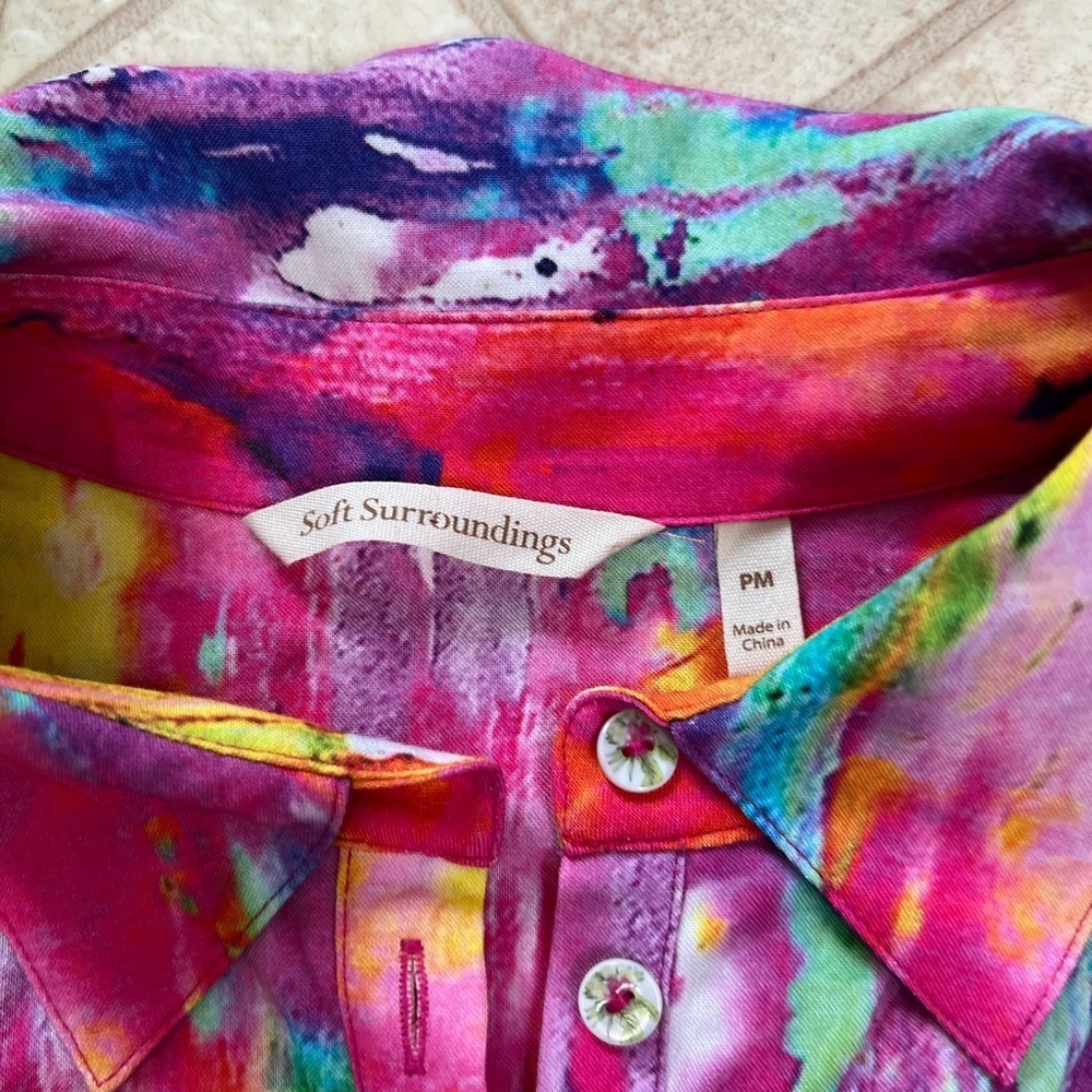 Soft Surroundings PM Festiva Embellished Vibrant Button Front Top Blouse Tunic - Picture 15 of 15